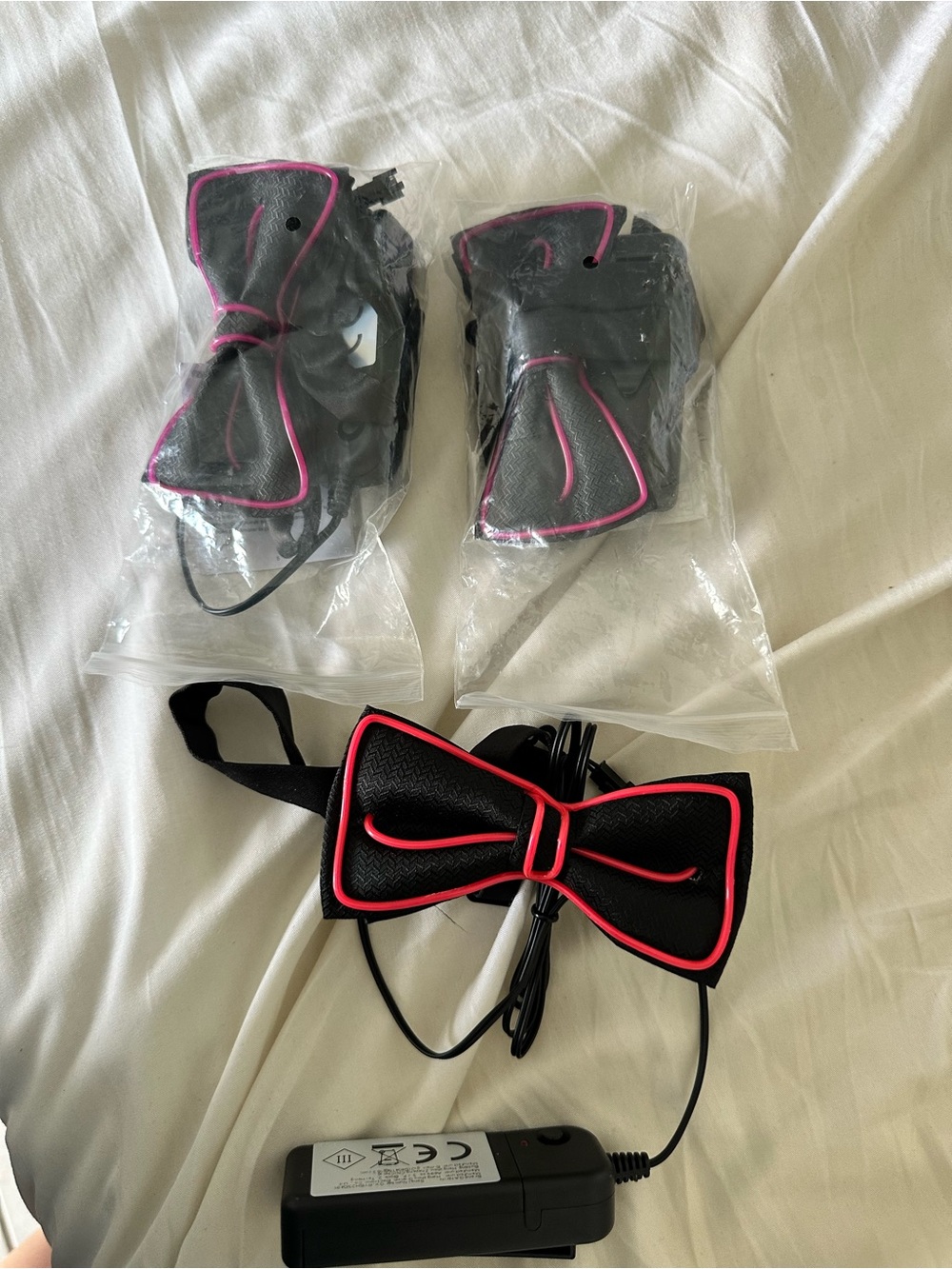 LED Light-Up Men's Bow Tie - Black with Pink Trim